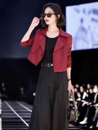 安可拉红皮衣外套女2025秋季新款小个子短款复古百搭机车夹克上衣#好货推荐 #当天发货