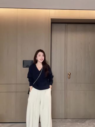 熙贝薇2 羊绒拉毛毛衣秋季新款高级氛围感显瘦V领百搭毛衣 G5298#我的ootd穿搭 #穿搭搭配 #简约休闲风 #毛衣 #拉绒毛衣