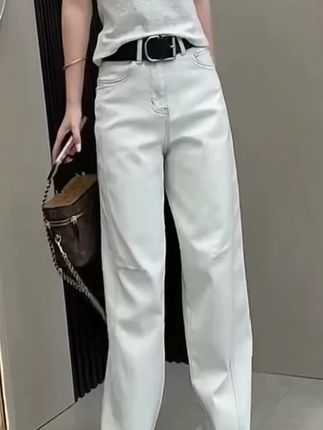2025早秋新款牛仔裤女大码薄款显瘦窄版直筒拖地裤遮肉减龄阔腿裤#穿出高级感#谁穿都好看#气质优雅