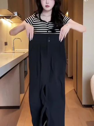 #百搭裤子 女夏黑色显瘦阔腿裤高腰西装裤高级感垂感小个子直筒休闲裤#显瘦显高显腿长 #阔腿裤#休闲裤#垂感西裤