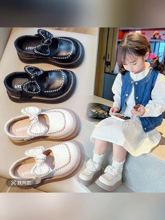 2025新款春季女童公主鞋单鞋儿童鞋子软底蝴蝶结豆豆鞋小女孩皮鞋