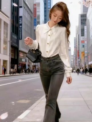 加绒翻领长袖衬衫女秋冬装2025年秋季新款设计感百搭气质上衣气质#穿出高级感 #优雅气质 #美搭尽显女神范