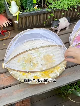 带网罩的晾晒筐,纯手工编织,晾晒干菜,豆类,茶叶等干货可以避免各种小飞虫叮咬,也可用作食物摆盘,太实用了#竹编篮 #竹编手艺 #簸萁 #晾晒篮