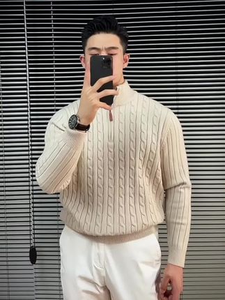 秋季新品提花毛衣男拉链领简约大气#品质男装 #针织衫 #毛衣男#男装毛衣