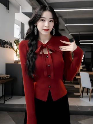 酒红色针织衫带蝴蝶结领口与纽扣设计,复古又精致。搭配黑色长裙,衬得肤白貌美,无论是约会还是小聚,都能穿出独特韵味。#高个子女生的早秋穿搭#早秋穿搭公式来了 #早秋姐感穿搭气质顶满#早秋搭配 #早秋不费力显贵穿搭