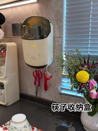 这款#壁挂筷子筒 带盖子的设计,防尘防灰,还能收纳勺子和一些小工具,干净整洁不占地方#筷子笼家用#多功能置物架