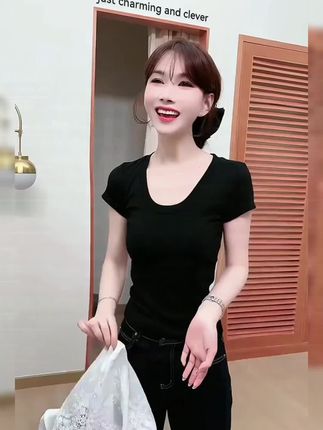 卡卡春秋T恤女修身显瘦连帽上衣韩版简约2025刺绣蕾丝百搭打底衫#修身显瘦 #打底衫女 #面料柔软舒适