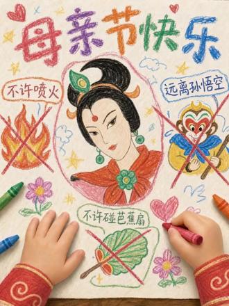 今天,红孩儿给妈妈偷偷画了张画 #朝华社美猴王 #生命里最重要的她 #红孩儿 #铁扇公主 #母亲节