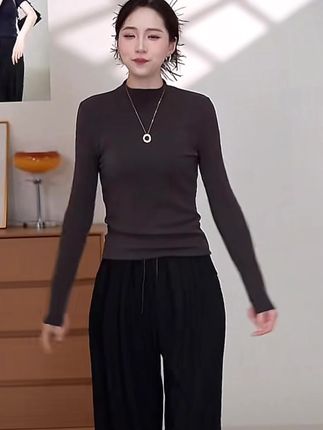 【小立领长袖·曲面螺纹】静奢风显瘦打底衫柔软针织可单穿内搭女A