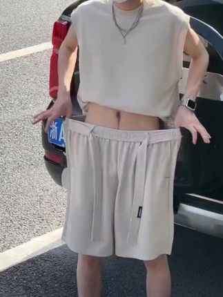 冰丝运动套装男款夏季高级感休闲坎肩无袖t恤短裤潮男穿搭一整套#夏季穿搭 #冰丝运动套装#青少年套装#夏日必备 #夏季运动套装