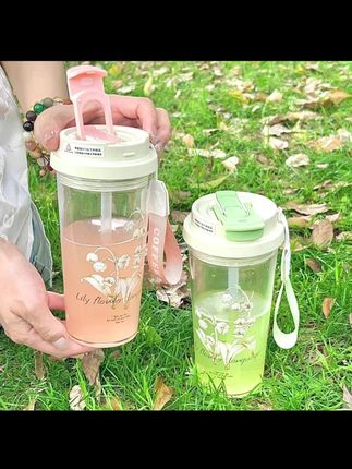 新款铃兰花夏日夏季水杯女生高颜值塑料杯子吸管大容量学生水壶  #大容量水杯 #高颜值水杯 #水杯