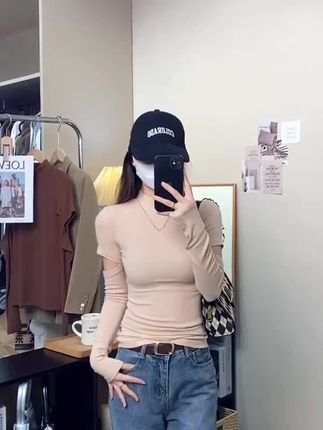 黑色半高领螺纹长袖t恤春秋季新款百搭打底衫女修身显瘦内搭上衣#好物推荐🔥#好物分享🔥 #强烈推荐哦 #妈呀太香了 #乡村守护人