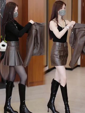 海宁软皮短款皮衣外套女秋冬新款洋气时尚皮夹克显瘦百搭上衣保暖#短款皮衣外套 #秋冬新款 #洋气时尚