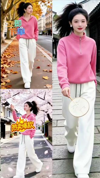 一整套ootd穿搭套装女士2026春秋季新款韩系连帽上衣阔腿裤两件套