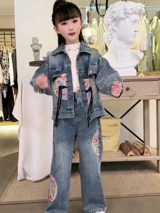 #牛仔套装 #谁穿谁好看 #高品质童装 #国风套装 #女童套装