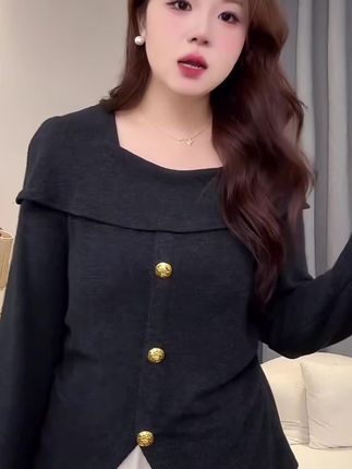 2025秋季新款胖mm打底衫女遮肚子显瘦不规则一字肩长袖上衣#黑色高级感穿搭 #大码显瘦 #显瘦搭配