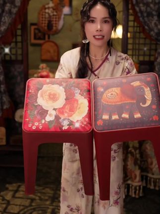 轻奢印花凳子软包面客厅餐凳复古椅子 #餐桌凳子可叠放 #餐桌凳 #复古椅子 #可叠放凳子#家用凳子