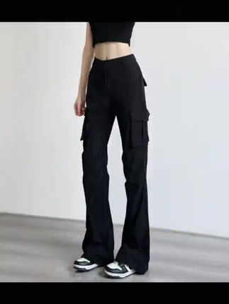 微喇叭工装裤女2025秋季款高弹力休闲运动小个子窄版显瘦黑色裤子#工装裤 #弹力百搭舒适 #休闲裤 #运动穿搭 #秋季搭配