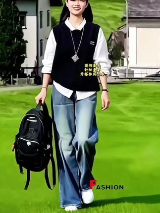 圆领套头针织叠穿外搭上衣#春季新款#圆领套头马甲#这个秋季穿什么#宽松遮肉#时尚百搭