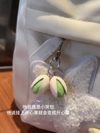 开心吧!钥匙扣创意实物开心果仿真个性书包背包小挂饰钥匙扣吊坠#我要上热门 #手作包包 #可爱风格