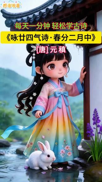 《咏廿四气诗·春分二月中》唐·元稹 #dou上热门 #创作者中心 #儿童学古诗 #唐诗三百首 #ai @DOU+小助手
