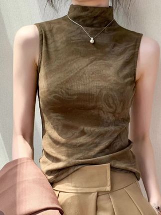 高领扎染背心女外穿2025秋季新款修身简约内搭打底衫无袖显瘦上衣#穿搭 #背心 #简约穿搭