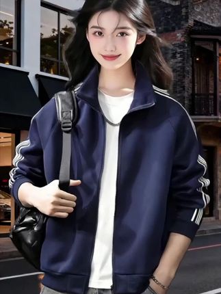 春秋美式复古立领开衫卫衣男拉链条纹运动休闲外套#休闲穿搭 #外套穿搭 #百搭上衣 #潮流时尚休闲外套男 #早秋冷冽又随性的气质穿搭