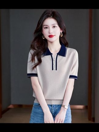 polo领天丝短袖女夏 宽松显瘦翻领上衣 #polo领T恤 #天丝上衣 #夏款短袖 #宽松显瘦 #翻领女装