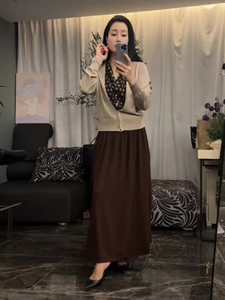 时尚轻熟风裙套装女2025秋季新款气质休闲针织假两件上衣+半身裙