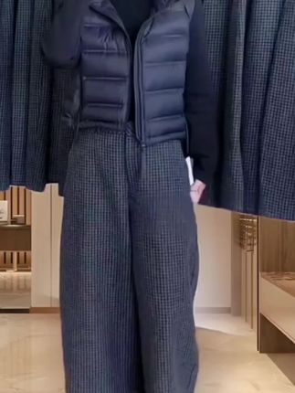 景倩妮韩系百搭毛呢格子裤2025年秋新款加绒高腰显瘦九分阔腿裤 #毛呢裤 #阔腿裤 #好物推荐🔥 #时尚 #好物分享