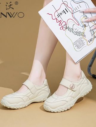 2025夏秋新款透气小白鞋妈妈鞋玛丽珍女士浅口单鞋平底鞋休闲鞋子