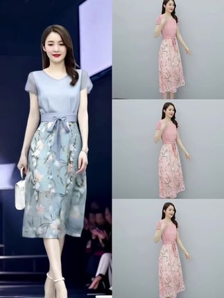 假两件拼接连衣裙2025夏季新款碎花雪纺收腰显瘦裙子气质流行女装#高档女裙正版 #气质女神穿搭 #高级感穿搭 #穿出你的时尚你的感觉 #女时尚连衣裙