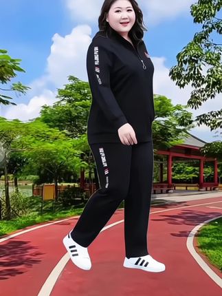 大码休闲运动套装 #大码休闲运动套装#加肥加大码运动套装#秋季新款胖MM运动套装#气质妈妈装#休闲长袖外套两件套@巨量千川