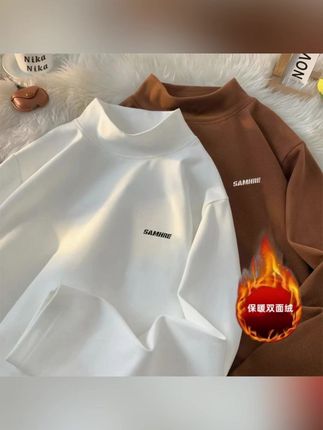 霄桂姿双面绒半高领长袖T恤衫青少年宽松潮流保暖内搭秋冬上衣#穿搭 #百搭上衣 #长袖t恤 #好物推荐🔥 #面料柔软舒适
