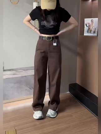 老钱风窄版阔腿牛仔裤女款爆款2025新款宽松大码微胖显瘦直筒长裤#窄版阔腿裤#老钱风#直筒裤