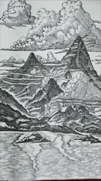 山间,心中的诗和远方#每日一画 #线条画 #钢笔画#原创#解压