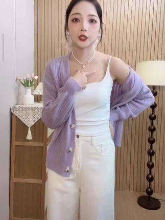 2025早秋新款宽松复古百搭针织开衫女慵懒风温柔短款毛衣外套外穿#早秋新款#复古风格#韩版女装#温柔风#短款毛衣