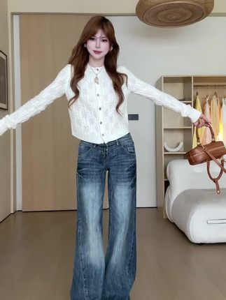 美式复古低腰喇叭牛仔裤女2025新款美式辣妹修身显瘦百塔阔腿长裤#美式复古#牛仔裤 #修身显瘦 #辣妹穿搭 #时尚百搭