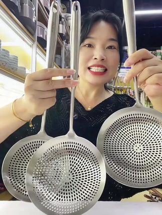 特厚不锈钢莲花漏勺家用加长网漏厨房油炸过滤花椒大号笊篱#不锈钢漏勺 #厨房漏勺 #漏勺 #家用漏勺 #加长漏勺