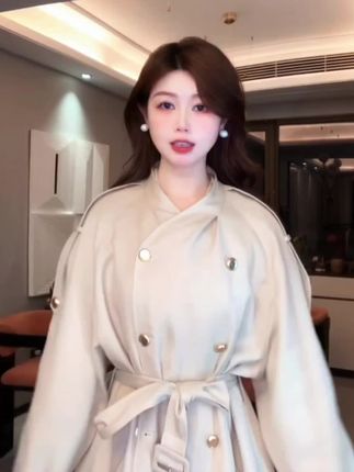HOUZAI25年新款高个子中长款亚麻大衣早秋穿搭巨好看风衣 #高个子#中长款#亚麻#风衣#大衣