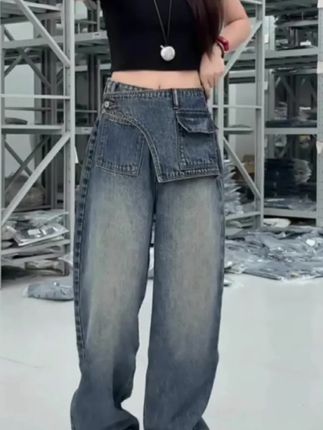 #高腰牛仔裤#薄款牛仔裤#阔腿牛仔裤#时尚百搭#谁穿谁好看