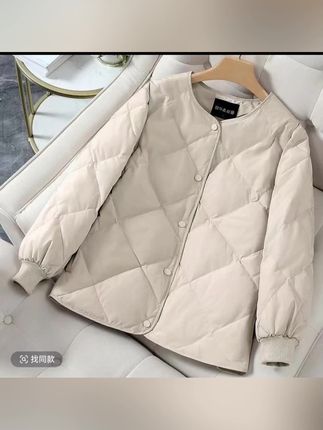 小香风女士无领菱形格小个子大码内搭轻薄短款棉服秋冬外套小棉#穿搭穿搭 #女装 #穿搭搭配