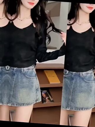 【现货 速发】金属设计感扎染长袖t恤女秋季新款修身打底衫短款上衣#好身材好气质 #引领时尚潮流 #气质女神穿搭 #出游穿搭