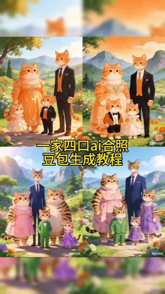 豆包生成图片,豆包生成视频教程,豆包生成图片指令教程,豆包ai,AI生图指令,萌宠一家四口生成图片指令教程,猫一家四口五口生成指令教程。#猫 #猫咪 #豆包ai #豆包出大片有两把刷子 #萌宠出道计划