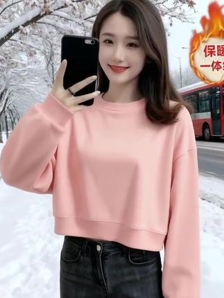 短款圆领卫衣女装小个子长袖新款韩版宽松显瘦百搭上衣外套女潮#夏天该有的样子 #强烈推荐 #每日分享 #原创视频