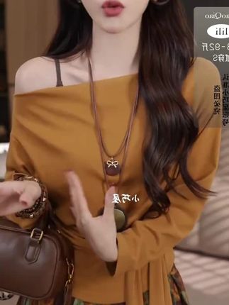 半熟月亮|2025新款休闲气质一字肩绑带上衣T恤LK2506501#洋气减龄 #洋气上档次