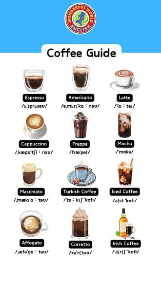 英语课:咖啡指南 ☕
•Espresso / 浓缩咖啡
•Americano / 美式咖啡
•Latte / 拿铁
•Cappuccino / 卡布奇诺
•Frappe / 冰沙咖啡
•Mocha / 摩卡
•Macchiato / 玛奇朵
•Turkish Coffee / 土耳其咖啡
•Iced Coffee / 冰咖啡
•Affogato / 冰淇淋咖啡
•Corretto / 科雷托咖啡
•Irish Coffee / 爱尔兰咖啡
趣味小知识:
你知道吗?“Espresso” 在意大利语中的意思是“压出来的”,因为浓缩咖啡是通过高压萃取的!🌍☕
#英语课 #咖啡指南 #英语学习 #英语发音 #英语词汇