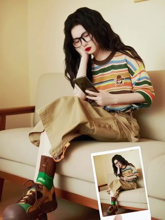 彩虹条纹针织衫搭配卡其工装裙,配色绝绝子!条纹设计活泼又时髦,工装裙自带酷飒感,一套搭出松弛慵懒范儿,日常出街、约会都超吸睛,谁穿谁好看!#穿搭是为了取悦自己 #今天穿什么 #韩系穿搭 #慵懒风穿搭 #美出高级感