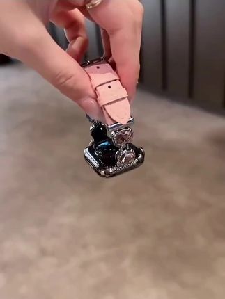 气质感kt镶钻荔枝纹皮质苹果手表表带适用于iwatch10Apple Watch9