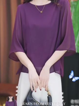9007#减龄女装紫色圆领短袖衬衫女夏季宽松老钱风松弛感女装贵气#洋气小衫 #显瘦穿搭 #气质穿搭 #超便宜超划算